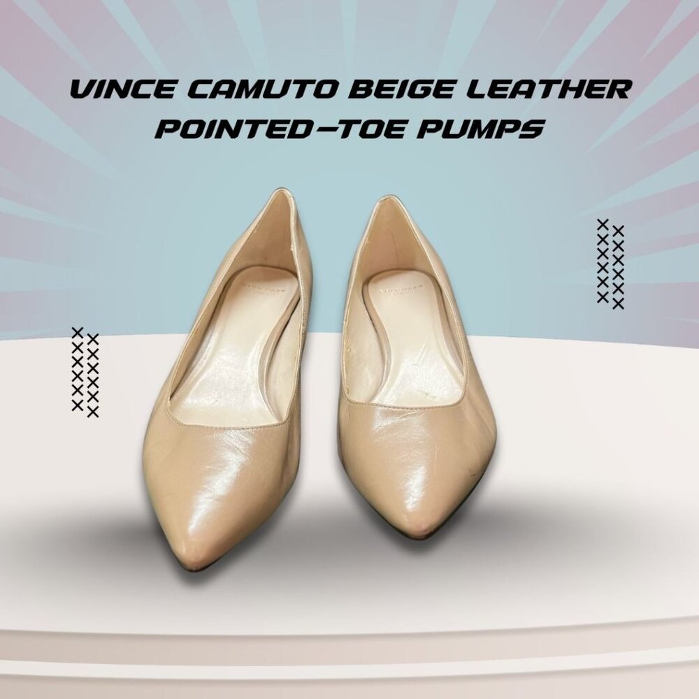 Vince Camuto Beige Leather Pointed-Toe Pumps Size 9 Stylish & Comfortable Womens